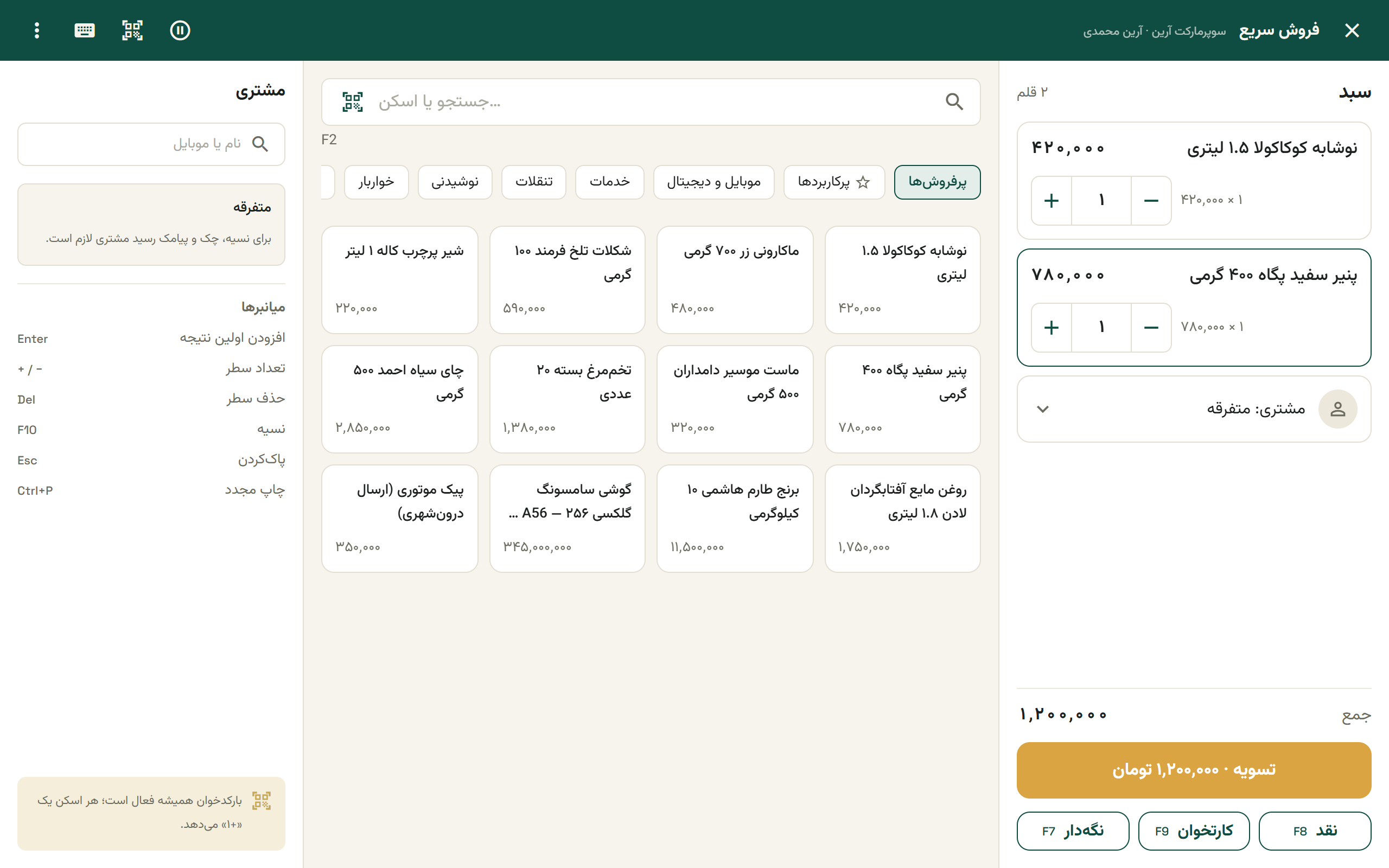 صندوق فروش با سبد، شبکهٔ کالا و پنل مشتری