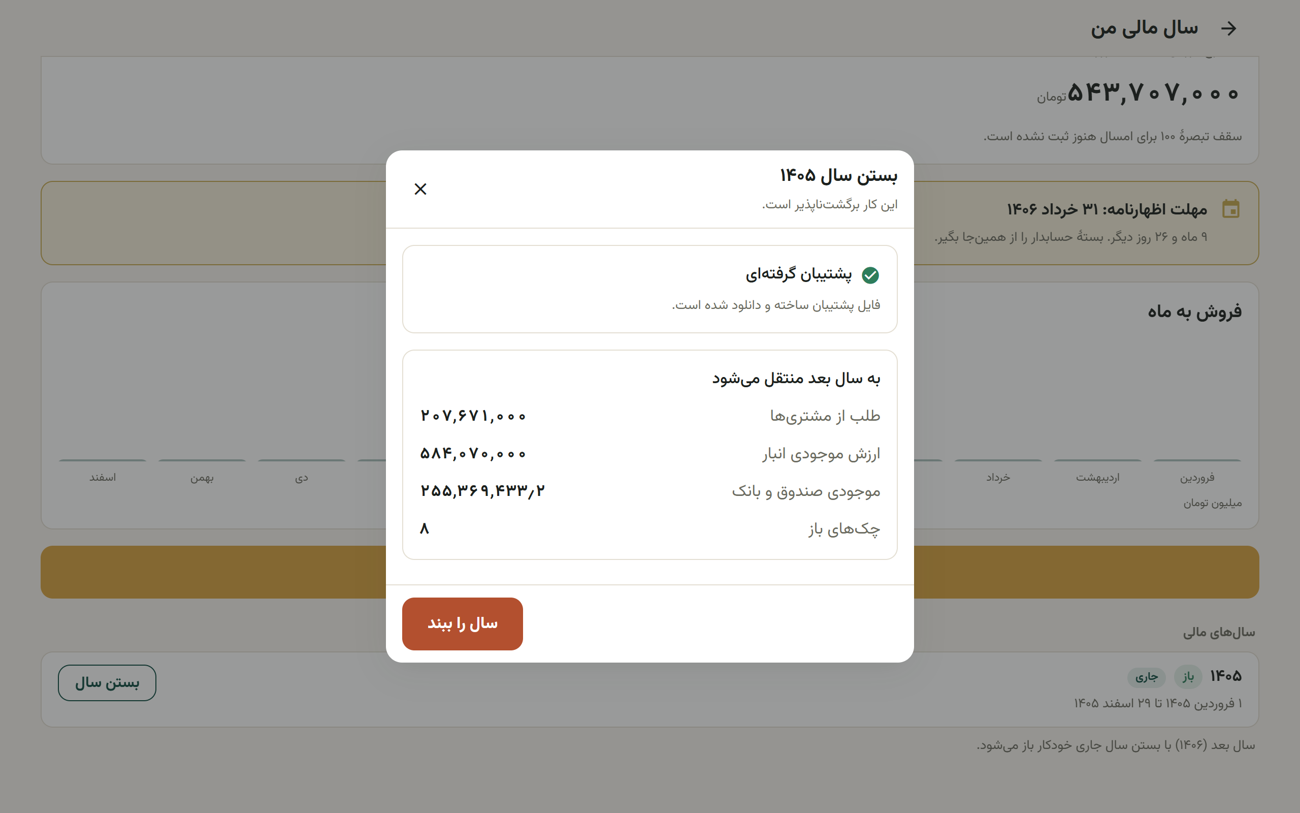شیت بستن سال مالی با کادر پشتیبان، موارد باز و ماندههای منتقلشونده
